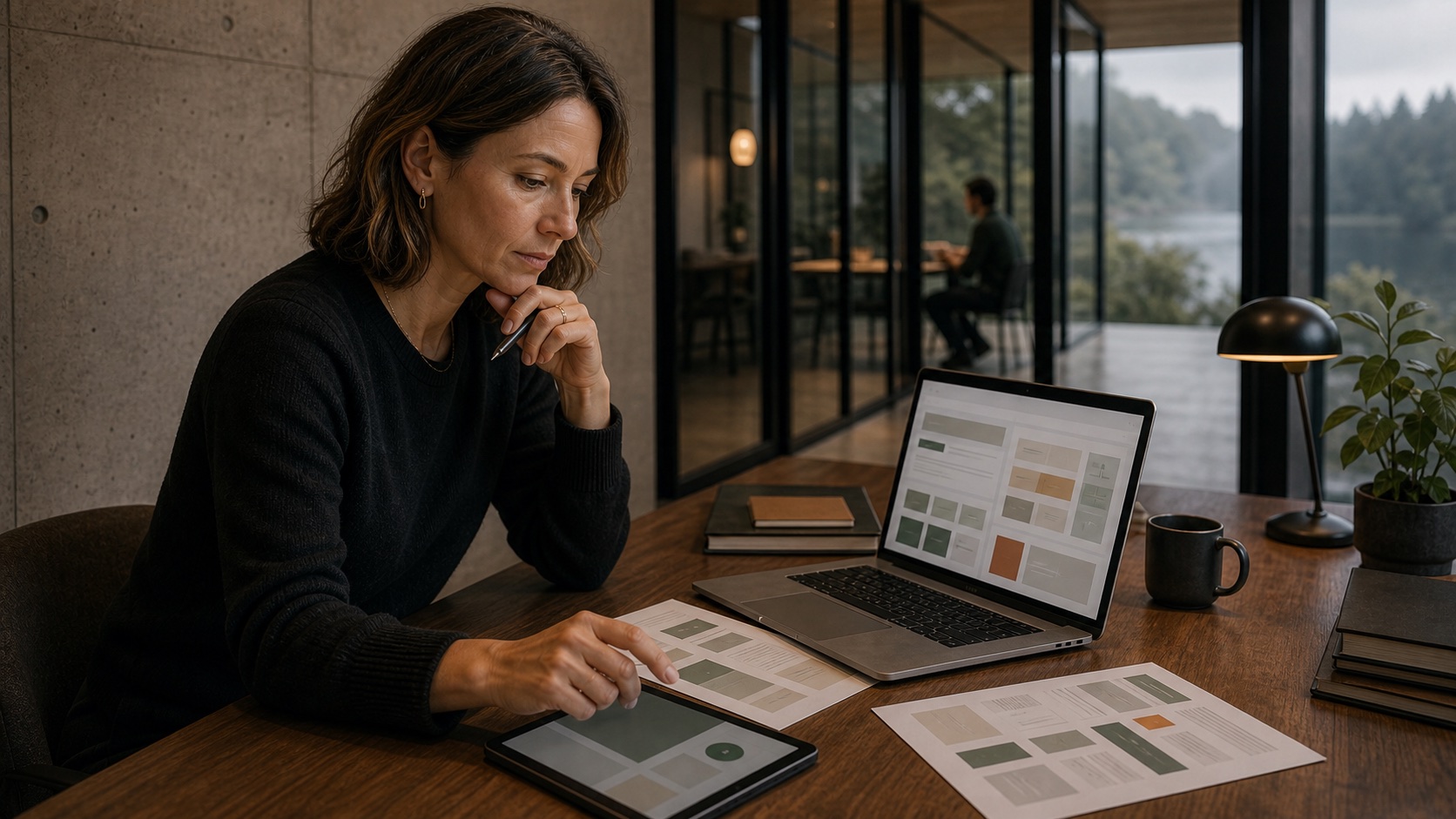 Founder reviewing cross-department work prepared from company context before approval